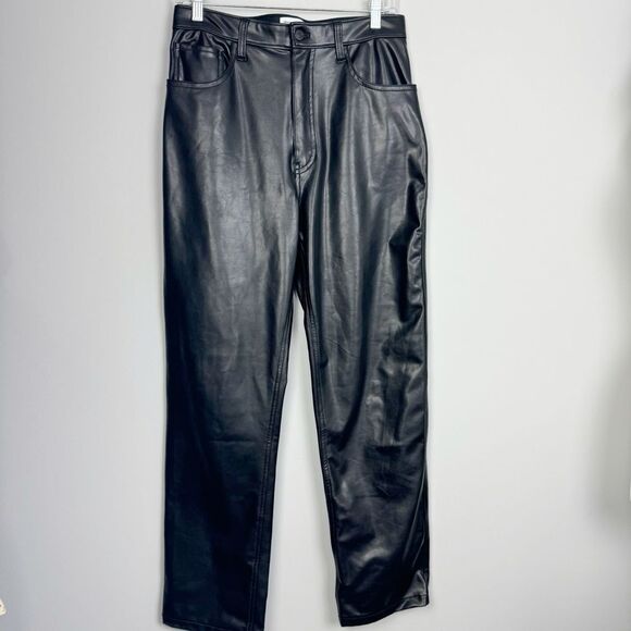 ABERCROMBIE & FITCH | Vegan Leather 90s Straight Ultra Hi Rise Pants Women’s 10 - Picture 4 of 13